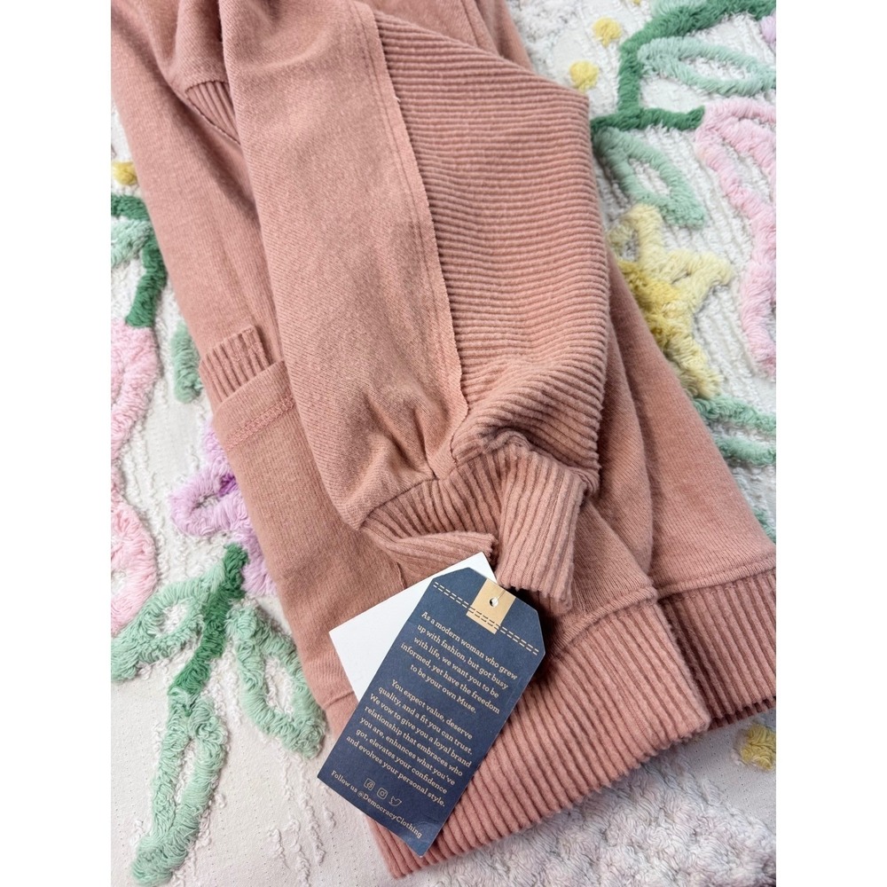 Democracy Pink Cowl Neck Ribbed Sleeve Kangaroo Pocket Pullover Sweater Size S - Picture 11 of 12